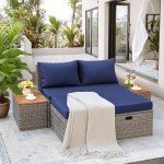 Flamaker Outdoor Rattan Lounge Chair Set, Deep Blue