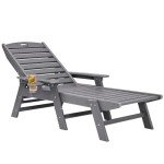 Adjustable Gray Chaise Lounge Chair with Cup Holder