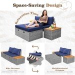 Flamaker Outdoor Rattan Lounge Chair Set, Deep Blue