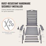 Adjustable Gray Chaise Lounge Chair with Cup Holder