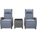 Outdoor Recliner Chair Set with Table & Pillow