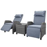 Outdoor Recliner Chair Set with Table & Pillow