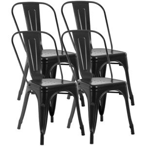 4 Metal Dining Chairs for Patio and Kitchen