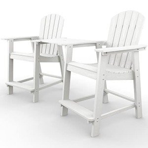 Adirondack Chair Set with Connecting Tray - White