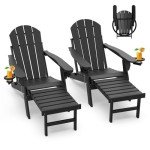 Adirondack Chairs with Ottoman Set – Black