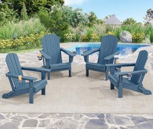 Navy Folding Adirondack Chairs Set of 4
