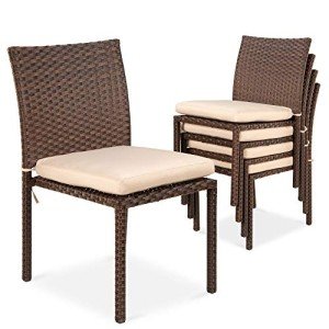 4 Stackable Wicker Patio Chairs with Cushions