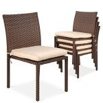 4 Stackable Wicker Patio Chairs with Cushions
