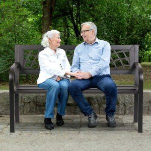Sturdy Black Metal Outdoor Patio Bench with Armrests