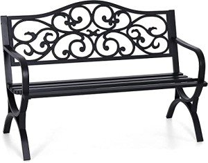 PHI VILLA 50-Inch Floral Design Outdoor Bench