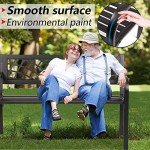 Sturdy Black Metal Outdoor Patio Bench with Armrests