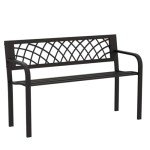 Sturdy Black Metal Outdoor Patio Bench with Armrests