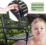 Sturdy Black Metal Outdoor Patio Bench with Armrests