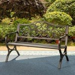 PHI VILLA 50-Inch Floral Design Outdoor Bench