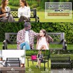 Sturdy Black Metal Outdoor Patio Bench with Armrests