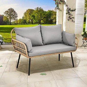 YITAHOME Grey All-Weather Wicker Loveseat Sofa