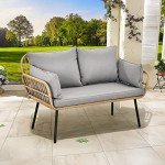 YITAHOME Grey All-Weather Wicker Loveseat Sofa