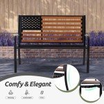 Stylish 50” Outdoor Bench with American Flag Design