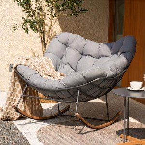 Cozy Gray Outdoor Rocking Chair with Cushion