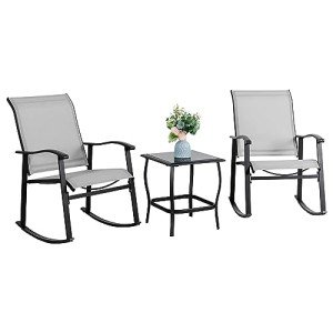 3-Piece Outdoor Rocking Bistro Set - Light Gray