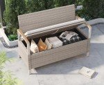 Warm Gray Patio Storage Bench with Cushion