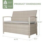 Warm Gray Patio Storage Bench with Cushion