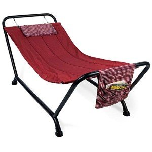 Red Outdoor Hammock Bed with Stand and Pillow