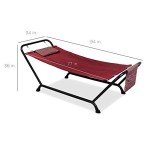 Red Outdoor Hammock Bed with Stand and Pillow