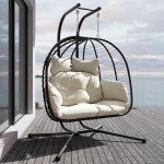 Wicker Swing Egg Chair with Stand and Cushions