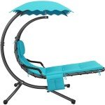 Teal Outdoor Hanging Chaise Lounge Chair with Canopy