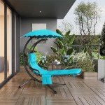 Teal Outdoor Hanging Chaise Lounge Chair with Canopy