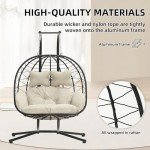 Wicker Swing Egg Chair with Stand and Cushions