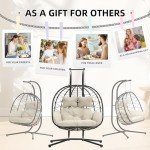 Wicker Swing Egg Chair with Stand and Cushions