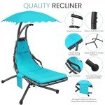 Teal Outdoor Hanging Chaise Lounge Chair with Canopy