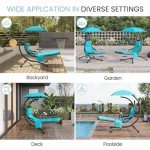 Teal Outdoor Hanging Chaise Lounge Chair with Canopy