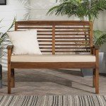 Modern Acacia Wood Patio Loveseat with Cushions