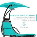 Teal Curved Steel Outdoor Hanging Chaise Lounge Chair