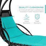 Teal Curved Steel Outdoor Hanging Chaise Lounge Chair