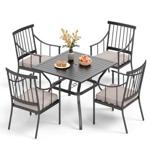 5-Piece Patio Dining Set with Cushions and Umbrella Hole