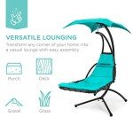 Teal Curved Steel Outdoor Hanging Chaise Lounge Chair