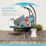 Teal Curved Steel Outdoor Hanging Chaise Lounge Chair