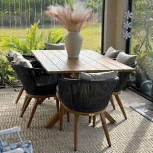 7-Piece Wicker Patio Dining Set with Cushions