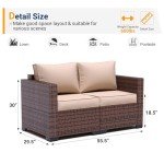 Khaki Wicker Love Seat Patio Sofa with Cover