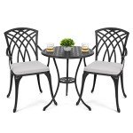 3-Piece Black Bistro Table Set with Cushions
