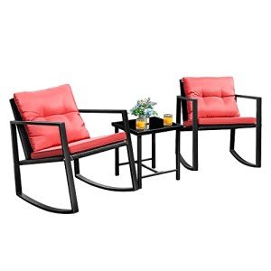 Flamaker Outdoor 3-Piece Wicker Rocking Bistro Set