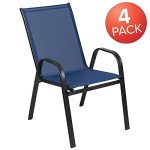 Set of 4 Navy Stackable Outdoor Chairs