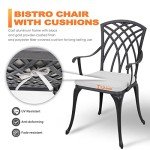 3-Piece Black Bistro Table Set with Cushions