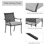 4-Piece Grey Wrought Iron Patio Dining Chair Set