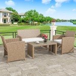 4-Piece Outdoor Rattan Bistro Set with Cushions
