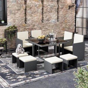 9-Piece Outdoor Dining Set with Cushioned Chairs